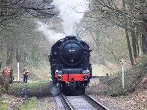 45407 approaching summerseat station from south, ELR steam gala march 2017
