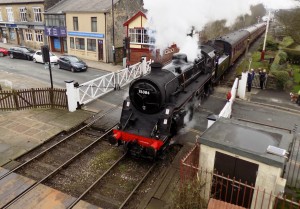 76084 running south into ramsbottom station, ELR steam gala march 2017