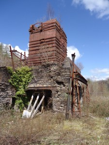 Backbarrow ironworks furnace from west, april 2013