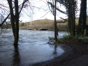 river leven at flood at haverthwaite bridge december 2015