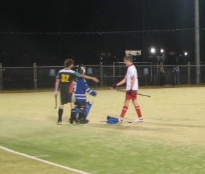 The two hockey Captains shake hands