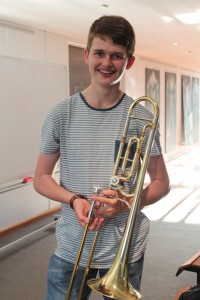 Nick with his trombone.  April 2013