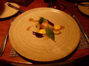 Wild bass, sandwort and thyme, grilled courgette with cockle