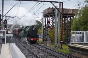 Locomotive 3642 arrives in Penrith.  Note the water tower.