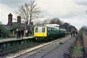 Gateacre railway station on the last day of service, with diesel multiple unit in platform