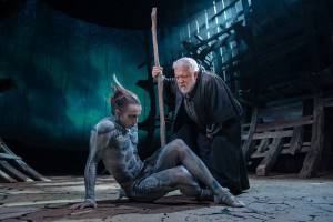 Prospero (Simon Russell Beale) and Ariel (Mark Quartley)